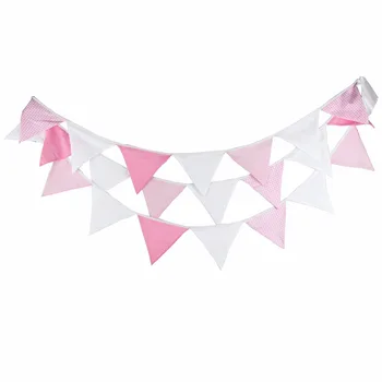 

5m Cotton Fabric Party Bunting White Pink Garland Pattern Banner Flag Birthday Wedding Day Party Decoration