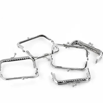 

Kiss Clasps Lock Purses Metal Rectangle Frame Handbags Handle Silver Tone DIY 8.5x5.2cm 10Pcs