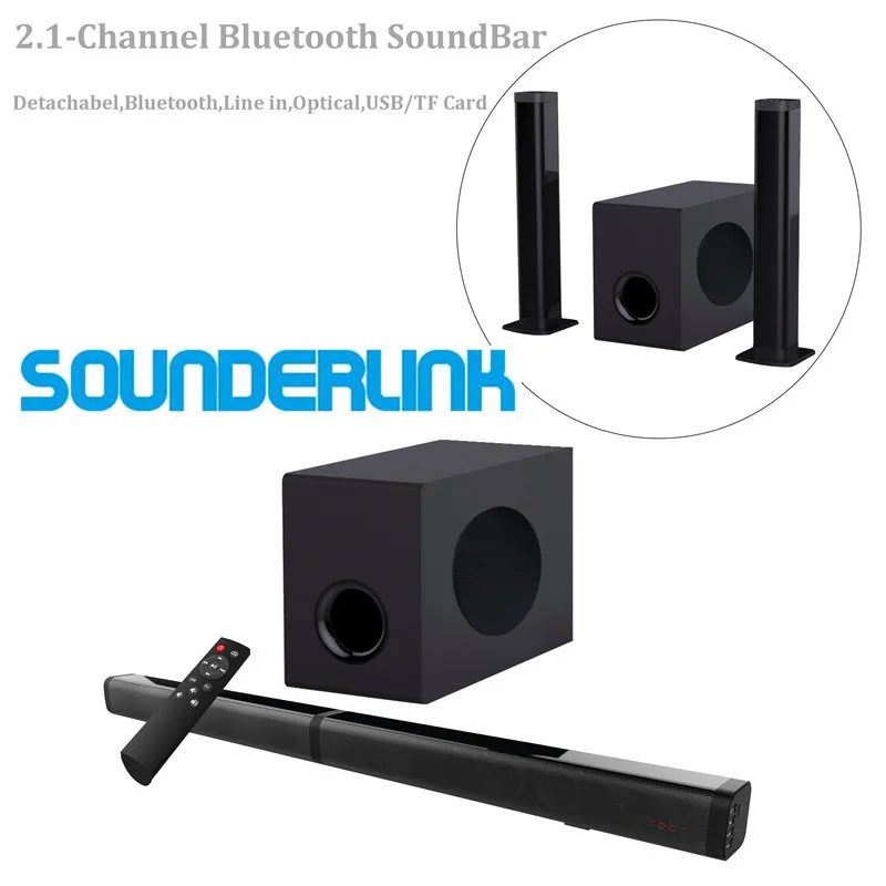 Bluetooth com Subwoofer Sistema de Som Surround de Cinema em Casa para tv Soundbar Óptico Vitual 3d 2.1ch Usb tf