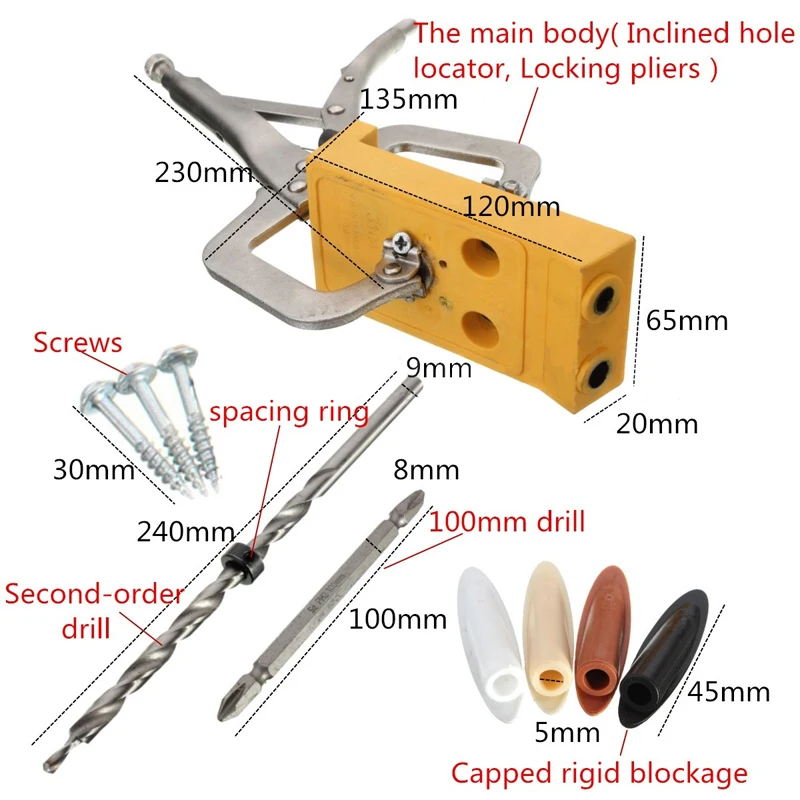 DWZ Pocket Hole Drill Jig Slant Hole Jig Locator Guide Kit Woodworking Tool Portable