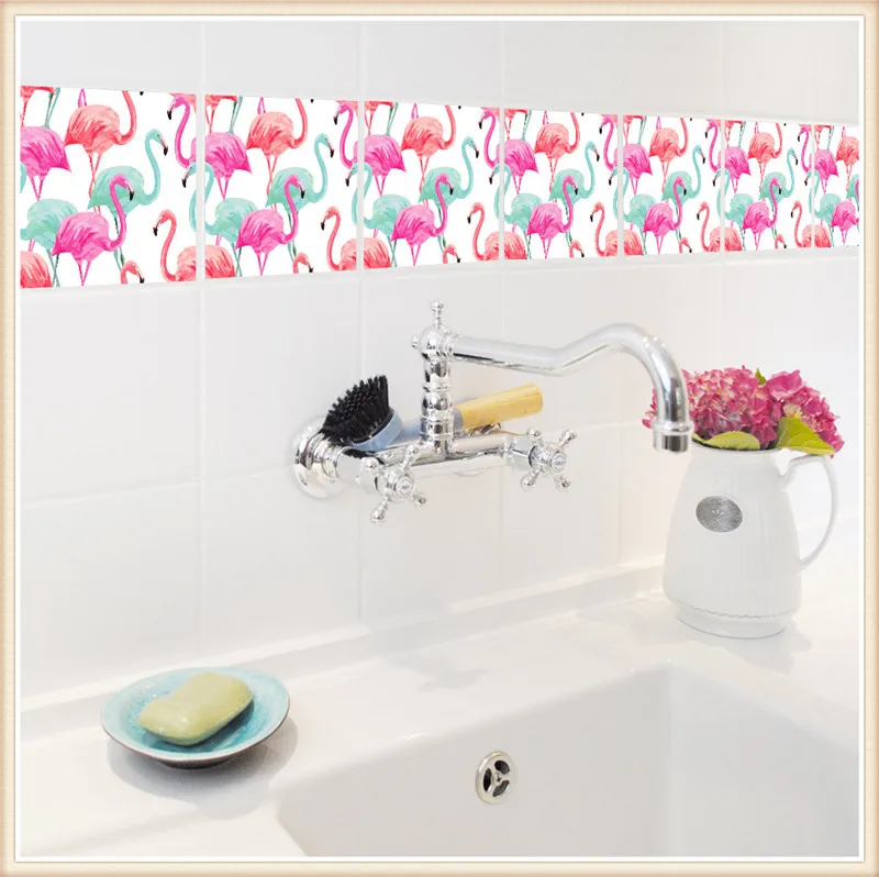 Yrhcd Nordic Style Flamingo Bathroom Tiles Sticker Bathroom Waterproof Self Adhesive Wall Sticker Home Decoration Wallpaper Wall Stickers Aliexpress
