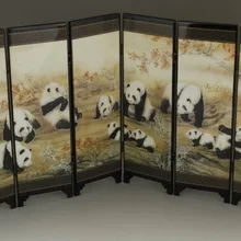 Мини) изысканный китайский классическая лаковая живопись складной Экран-симпатичные панды
