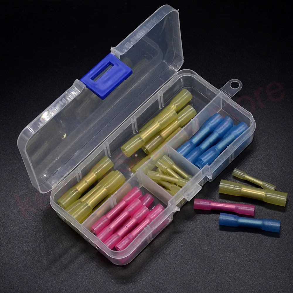 

40/125/180/200PCS Heat Shrink Terminal Insulated Butt Electrical Splice Wire Connectors Cable Crimp Terminal Connector AWG 22-10