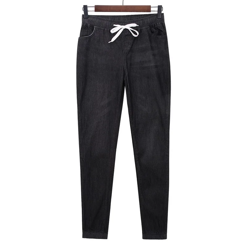 Laamei Spring Washed Jeans Women Solid Drawstring Straight Jeans Pants Femme Summer Fashion Vintage Slim Feet Denim Pants
