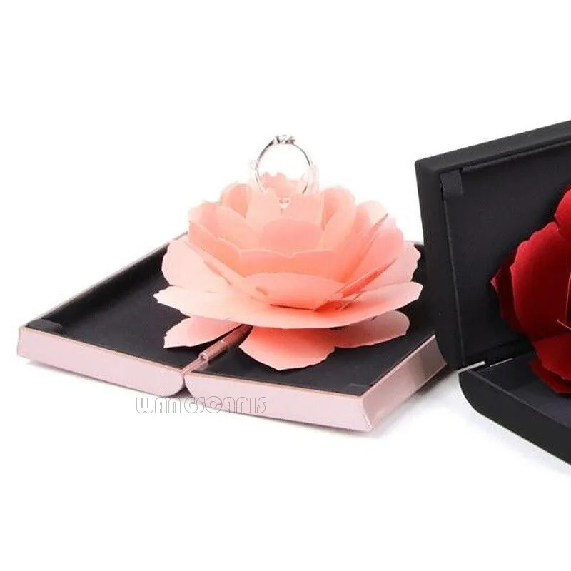 3D Pop Up Rose Ring Box Wedding Engagement Jewelry Storage Holder Case Bump