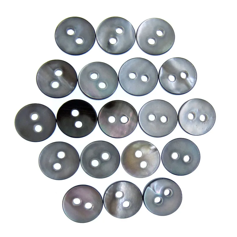 50Pcs 3/8" Black mother of pearl shirt buttons natural shell buttons black iridescent 2 holes Buttons 9.0mm