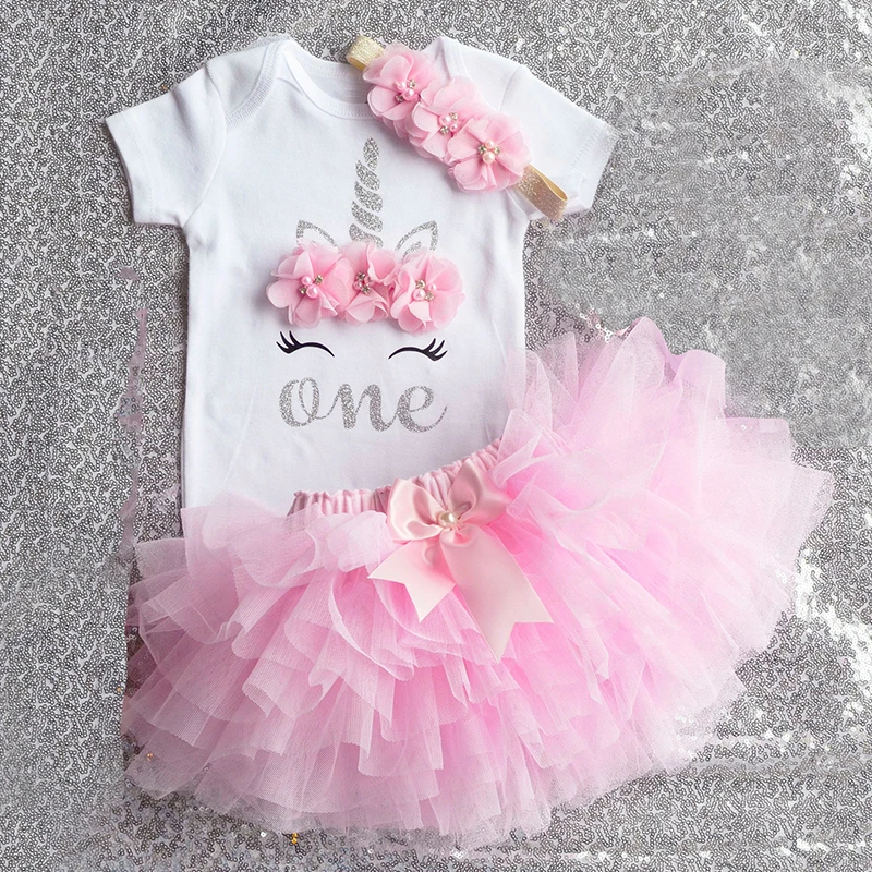 

Cotton Baby 1st Birthday Outfits One Year Party Communion Toddler Christening Gown Fluffy Pink Baptism Unicorn Tutu Tulle Dress