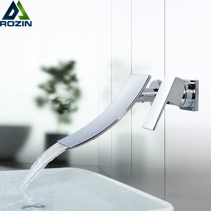 Rozin Chrome Bathroom Faucet Matte Black Wall Mounted Waterfall Basin Faucets Single Lever Washing Basin Taps Hot Cold Mixer Tap