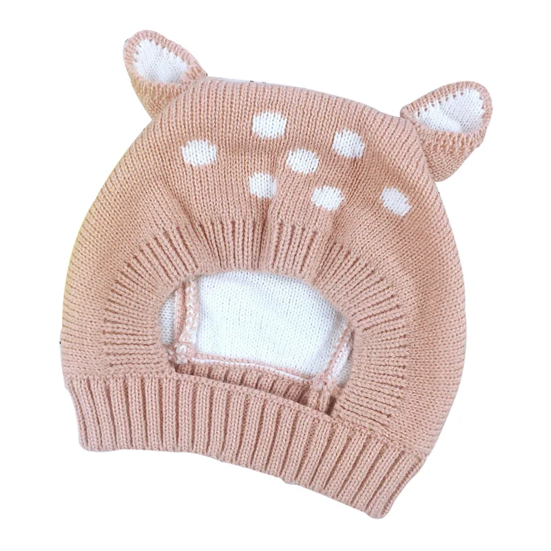 Deer Baby Hat with Ears Cartoon Winter Bonnet Knit Elastic Kids Hats Infant Cap 6-24 Months 1 PC