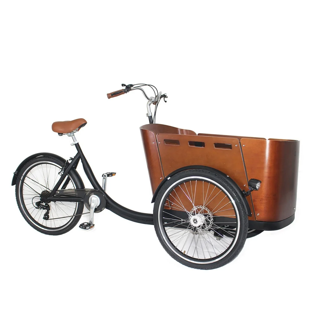 Сверхмощный передней кабины Электрический грузовой трицикл для переноски детей Семья грузовой велосипед