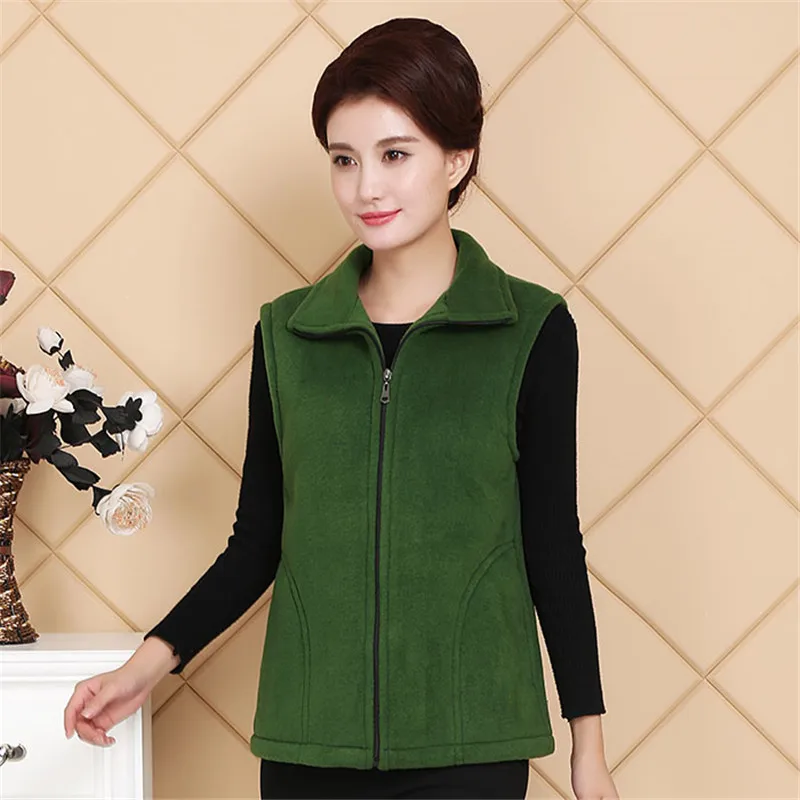 Женский флисовый жилет, женский, Осень-зима, нагруженный флисовый жилет, плюс размер, стоячий воротник, модное повседневное пальто, женское, теплое, bayan ceket - Цвет: green 2