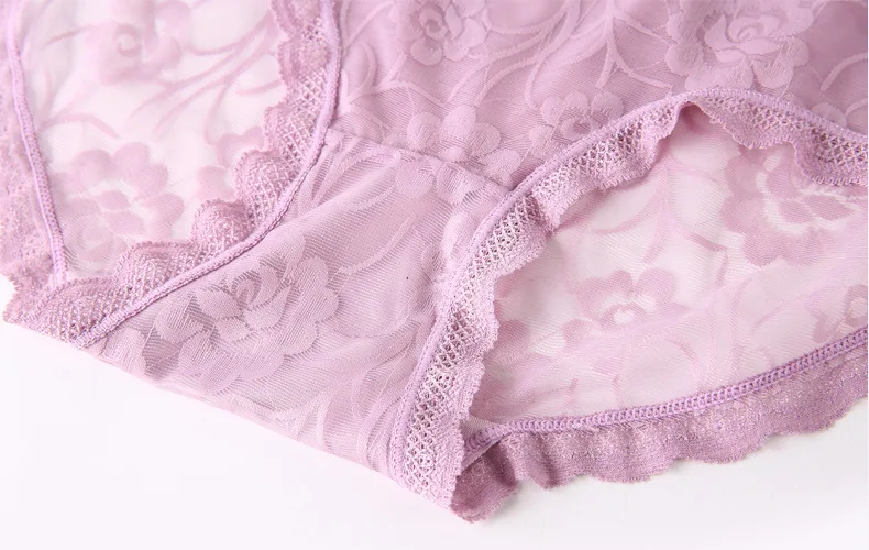 Transparent Panties Women Underwear Plus Size XL XXL XXXL XXXXL Sexy Full Lace Floral Briefs Sexy Intimates Lingerie Mid Waist  12 (1)
