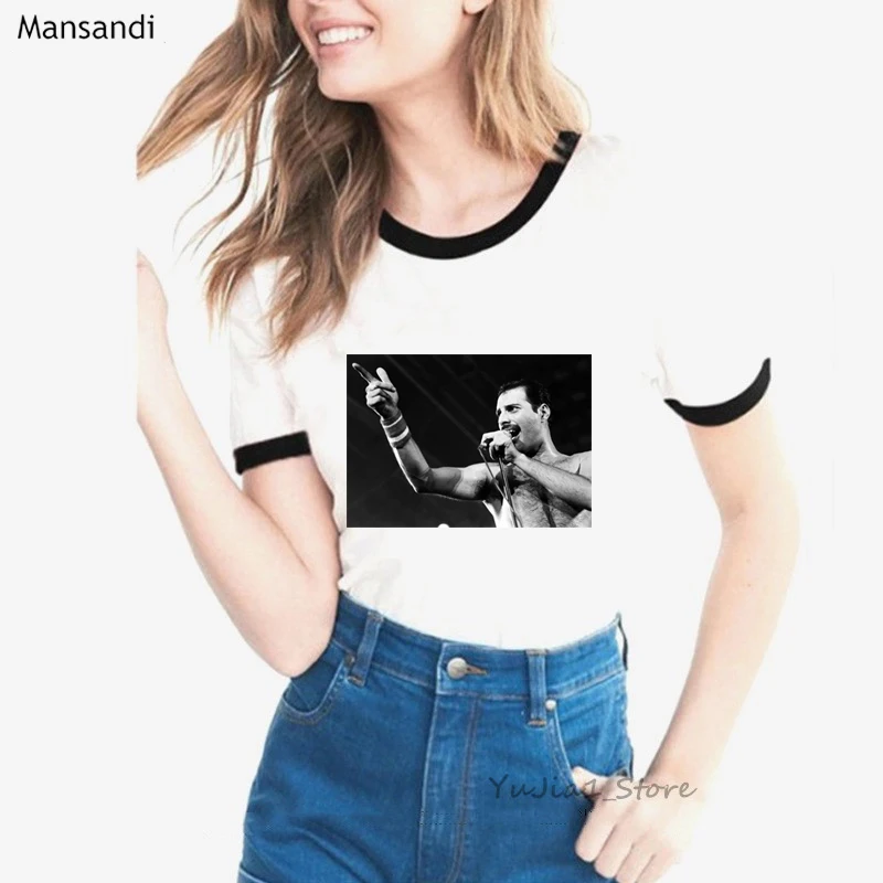 Футболка с принтом Фредди Меркьюри, женская одежда, забавная модная футболка с принтом королевы, женские летние топы, женская футболка