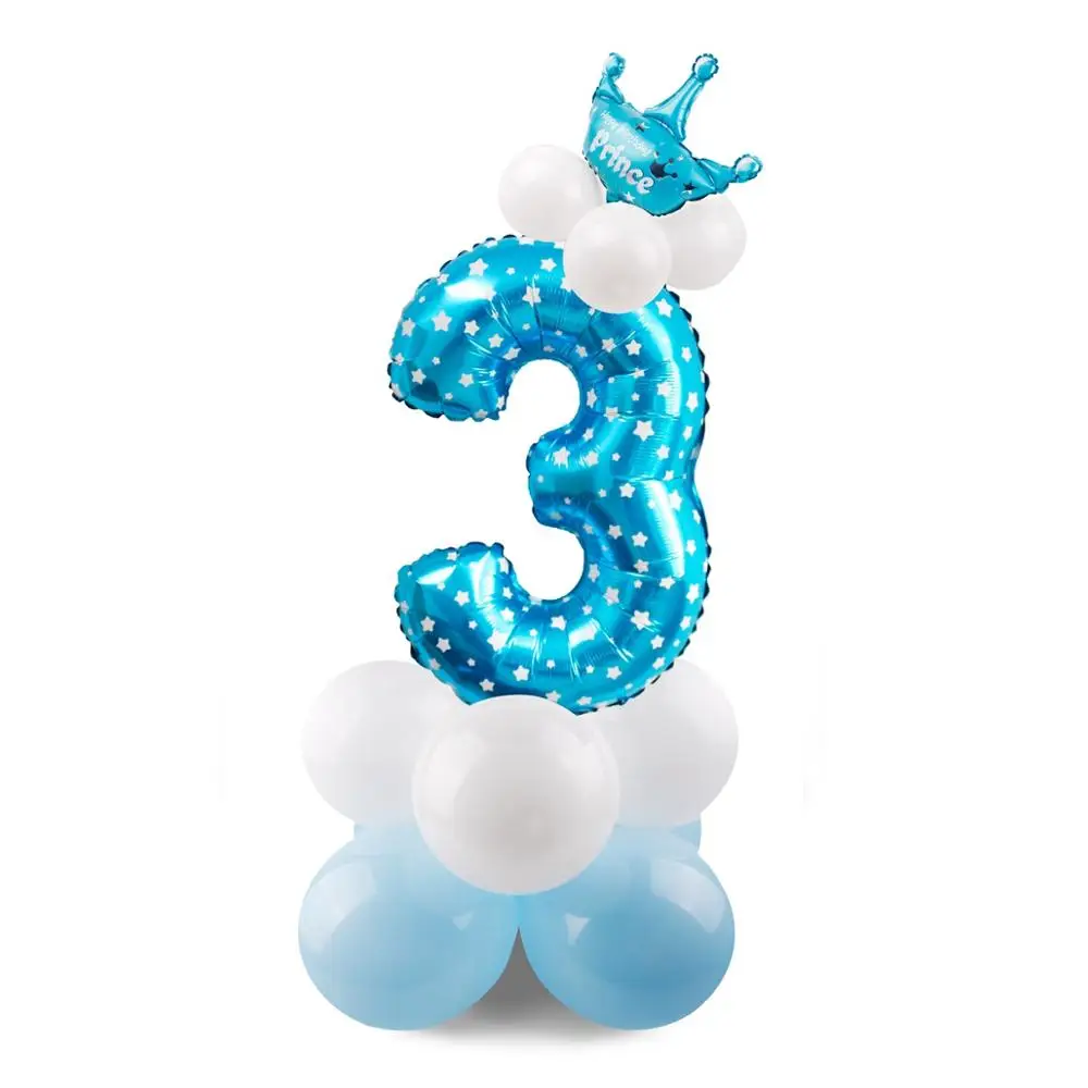 Воздушные шары FENGRISE, 17 шт., синие, розовые, с цифрами, 2-й, 3-й, 4-й, 5-й, 6-й, 7-й, 8-й, 9-й, 1-й день рождения, детские украшения - Цвет: Blue 3