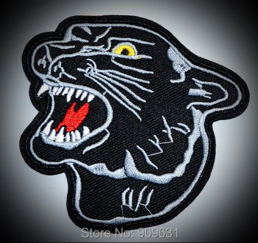 

Free shipping Black panther cat jaguar leopard cougar animal Embroidery Iron On Patch Cloth Fabric Applique