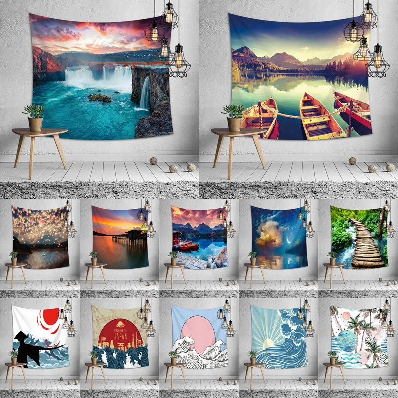 

3d waterfall landscape wall hanging tapestry bedspread bedroom for apartment interior tapestry japan beach picnic camping mat