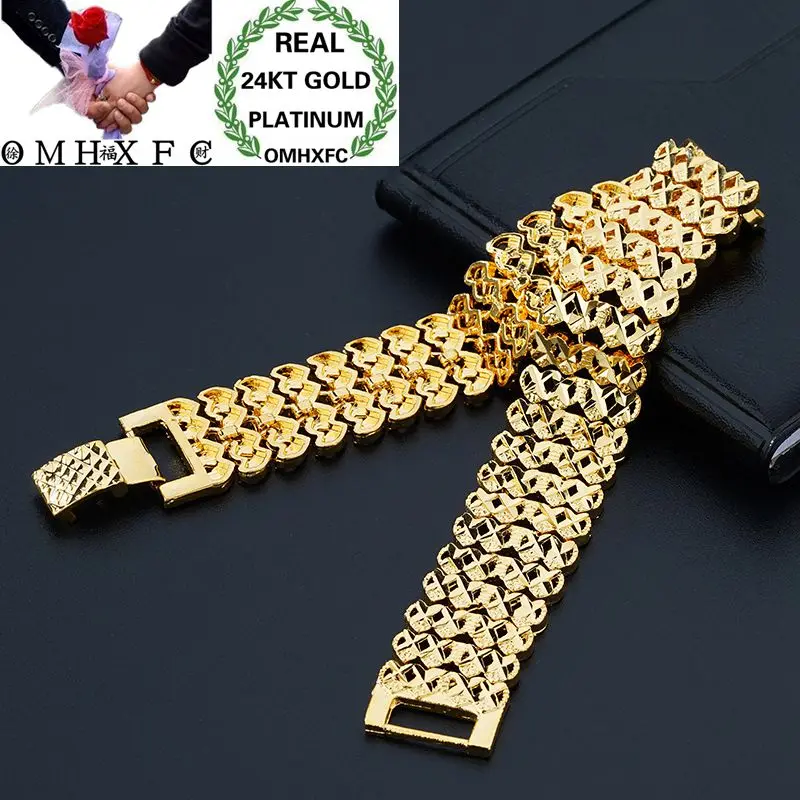 OMHXFC,, Европейская мода, мужские, для вечеринки, дня рождения, свадьбы, подарок, элегантные широкие часы, 24KT, золотые браслеты BE269