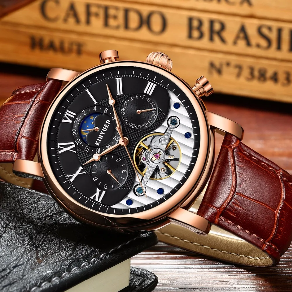 KINYUED الإبداعية التلقائي الرجال الساعات 2019 الفاخرة العلامة التجارية القمر المرحلة الرجال الميكانيكية ووتش الهيكل العظمي روز الذهب Horloges mannen KINYUED الإبداعية التلقائي الرجال الساعات 2019 الفاخرة العلامة التجارية القمر المرحلة الرجال الميكانيكية ووتش الهيكل العظمي روز الذهب Horloges mannen