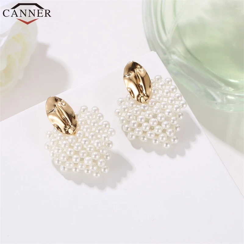 CANNER Romantic Heart Earrings Korean Pearl Earrings for Women Stud Earrings Fashion Jewelry aretes de mujer oorbellen FI
