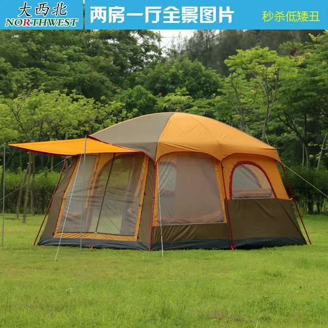 Cheap High quality double layer one hall two bedroom ultralarge 8-12person camping tent