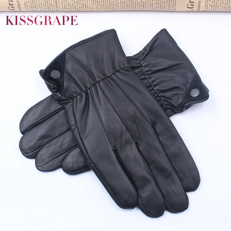 

New Men Real Sheep Leather Warm Gloves 2019 Winter Men Driving Thin Leather Gloves Male Outdoor Fashion Warm Mittens Waterproof