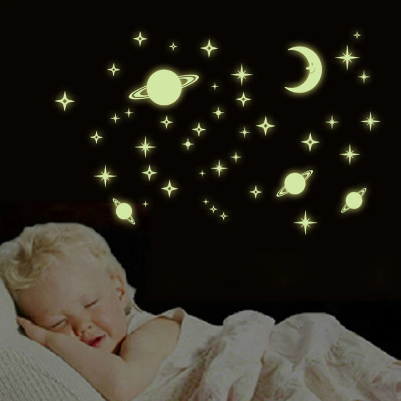 

1x3D Fluorescent Wall Stickers For Kids Bedroom Art Wall Decal Moon Luminous Star Glow In The Dark Baby Wall Sticker Home Decor