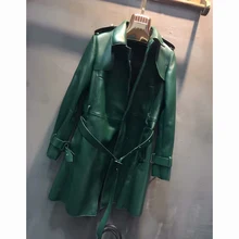 Осенне-зимний Женский Тренч из натуральной кожи, длинное пальто из натуральной овечьей кожи, элегантная повседневная верхняя одежда, женский кожаный Тренч