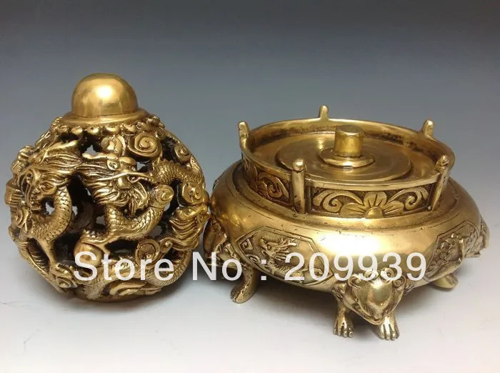 

00991 Oriental Vintage China Qianlong era bronze carved dragon censer (A0321)