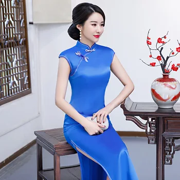 

2019 Chinese Women's Rayon Cheongsam Dress Mandarin Collar Sexy Qipao New Spring Slim Party Dresses Flowers Vestido S-3XL