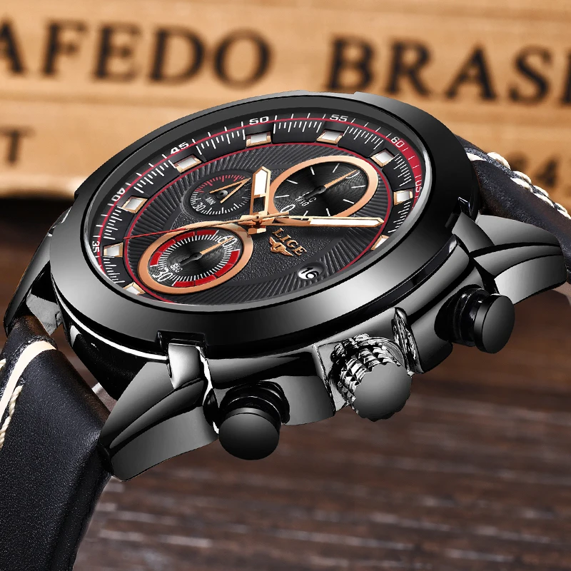 2019 LIGE Men Watch Fashion Business Leather Top Brand Luxury Quartz Watch Men Military Sport Waterproof Clock Erkek Kol Saati