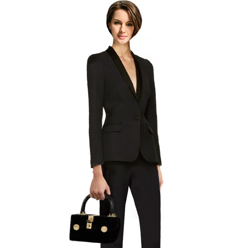 Blazer Jacket 2 Piece Set Long Pants Suits Office Uniform Designs Women Autumn Patchwork Double Breasted Female Business Suit
