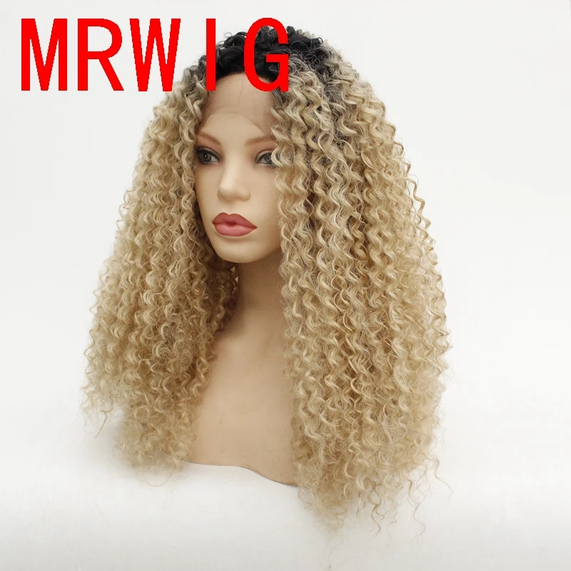MRWIG 26in Ombre блондинка 27# смешанный 613# средняя часть синтетический парик фронта шнурка Термостойкое волокно