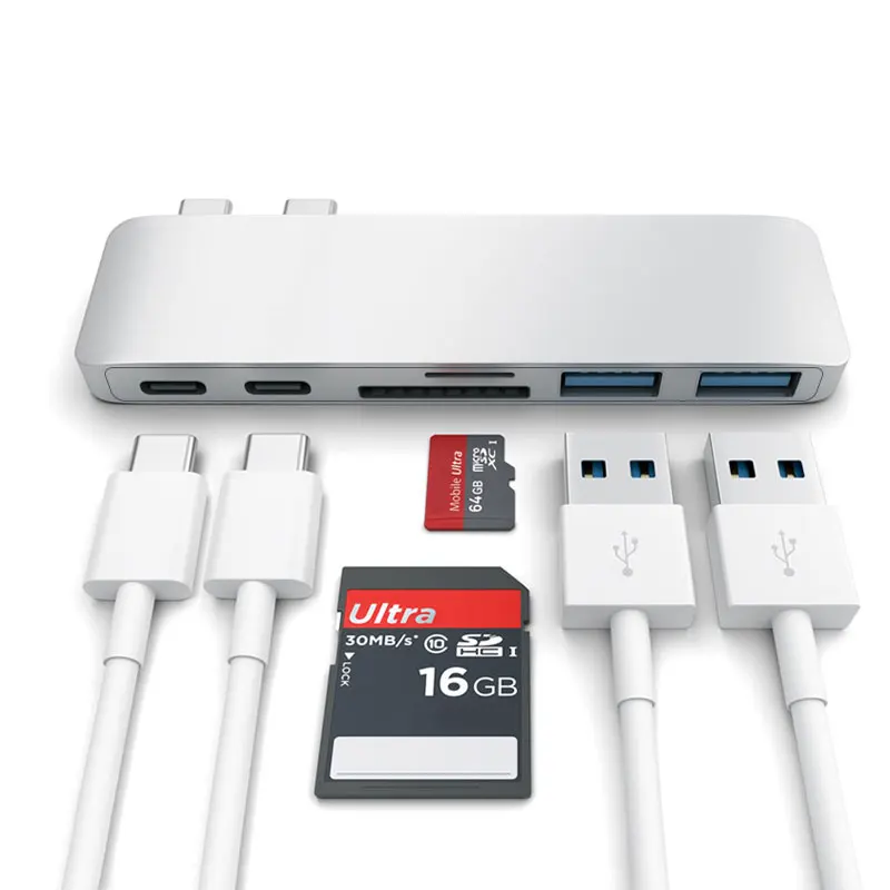 Uosible концентратор USB type C Thunderbolt 3 адаптер USB-C ключ с PD TF/SD кард-ридер слот USB 3,0 для MacBook Pro/Air type-C