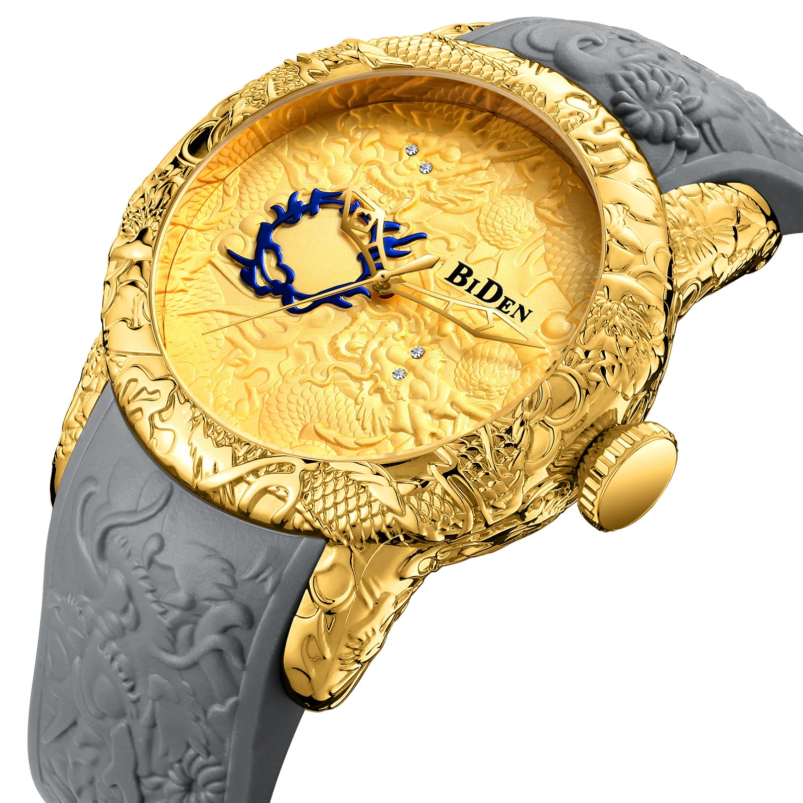 Biden Топ бренд класса люкс Золотой 3D Скульптура Дракон Мужские кварцевые часы для мужчин спортивные часы креативные наручные часы Relogio Masculino - Цвет: BIDEN gold
