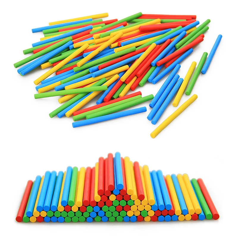 

100Pcs Montessori Mathematics Toys Chopsticks Colorful Counting Sticks Bamboo Educational Wood Toys for Children Colors & Shapes