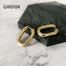 GHIDBK, маленькие золотые серебряные одноцветные овальные серьги-кольца, модные массивные серьги ручной работы, женские минималистичные повседневные серьги