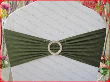 

NO.19 Army Green Single Layer Spandex/Lycra/Expand Bands With&Row Round Diamond Buckle&Pin For Wedding Party Banquet Decorations
