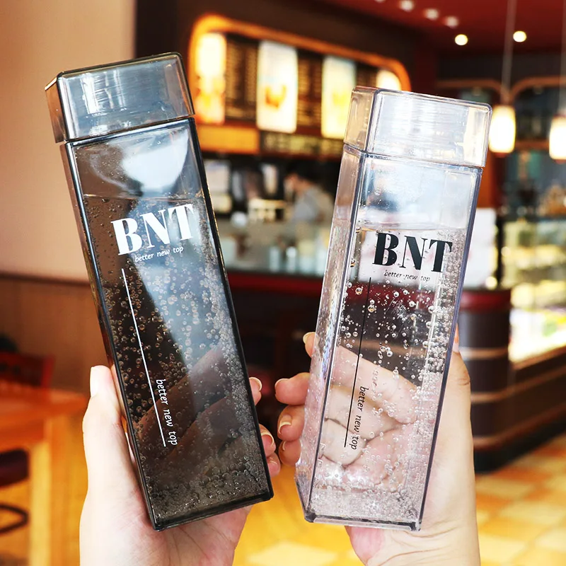 

450ml Square Water Bottle Transparent Personalized Portable Flat Water Bottle Plastic AS Kids Water Bottle Drinkware Clear Jug