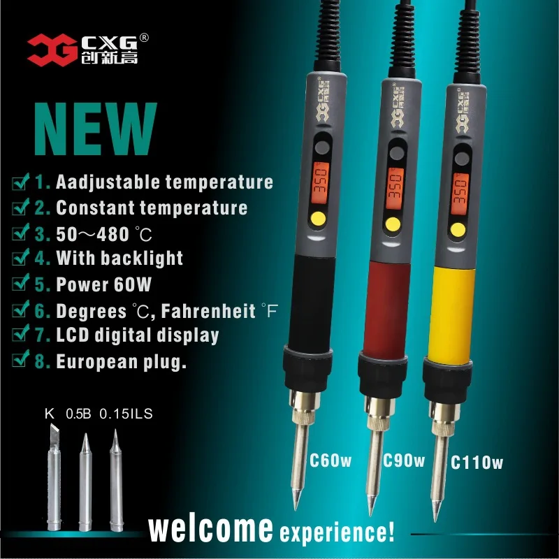 

CXG C60W C90W C110W Solder Iron LCD Adjustable Temperature NCT Digital Display Electric Soldering Iron C9 tip EU 220V US 110V