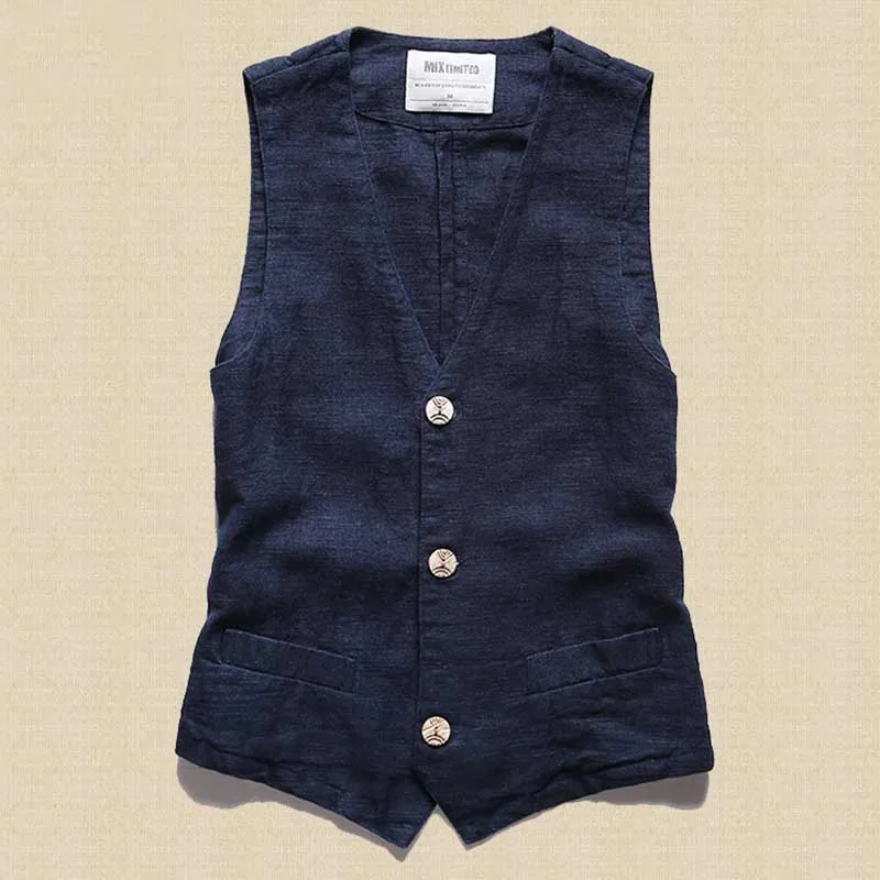New Arrival Linen Vest for Summer Man's Vest 3 Button Thin Casual Waistcoat Men Slimming Suit Vest Male Clothing
