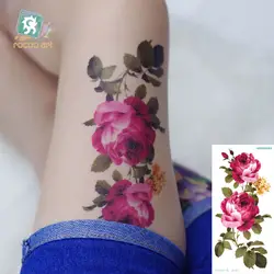 Rocooart QC683 длинные HD женщины макияж татуировки рукава Body Art Роза Пион цветок временные Flash татуировки-наклейки tatuagem