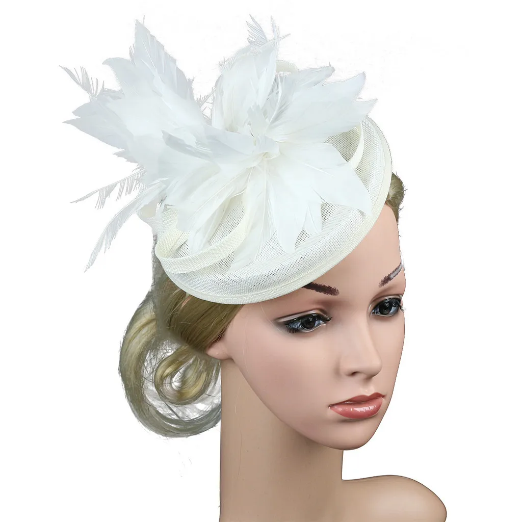 Льняная летняя шляпа в форме птичьей клетки, свадебный цветок перья Гламурные свадебные шляпы невесты лицо вуаль свадебные аксессуары Топы mujer verano - Цвет: 13