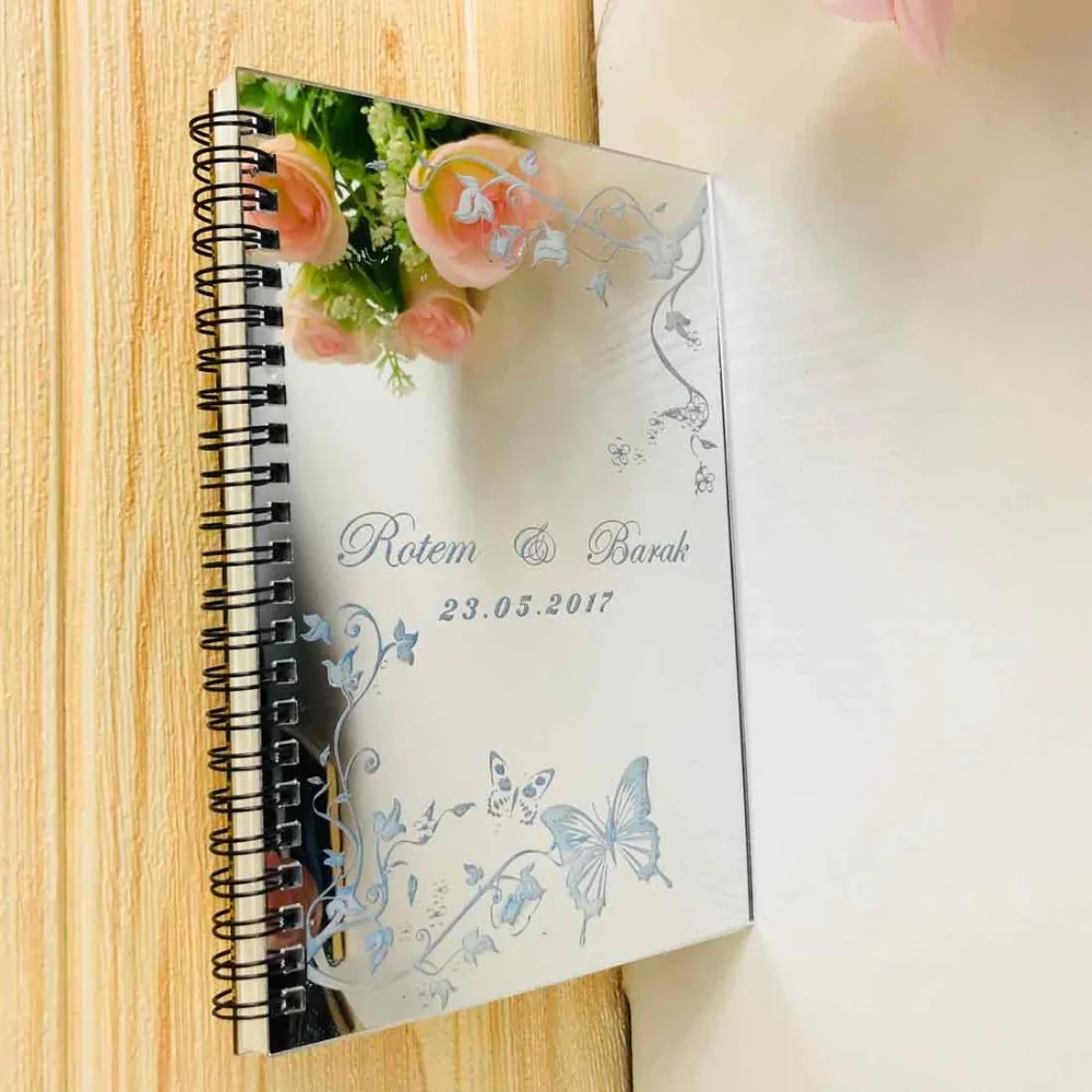 Customized Guest Book with Personalized Mirrored Cover Empty White Pages Wedding Checkin Signature Book Custom Gifts Pary Decor