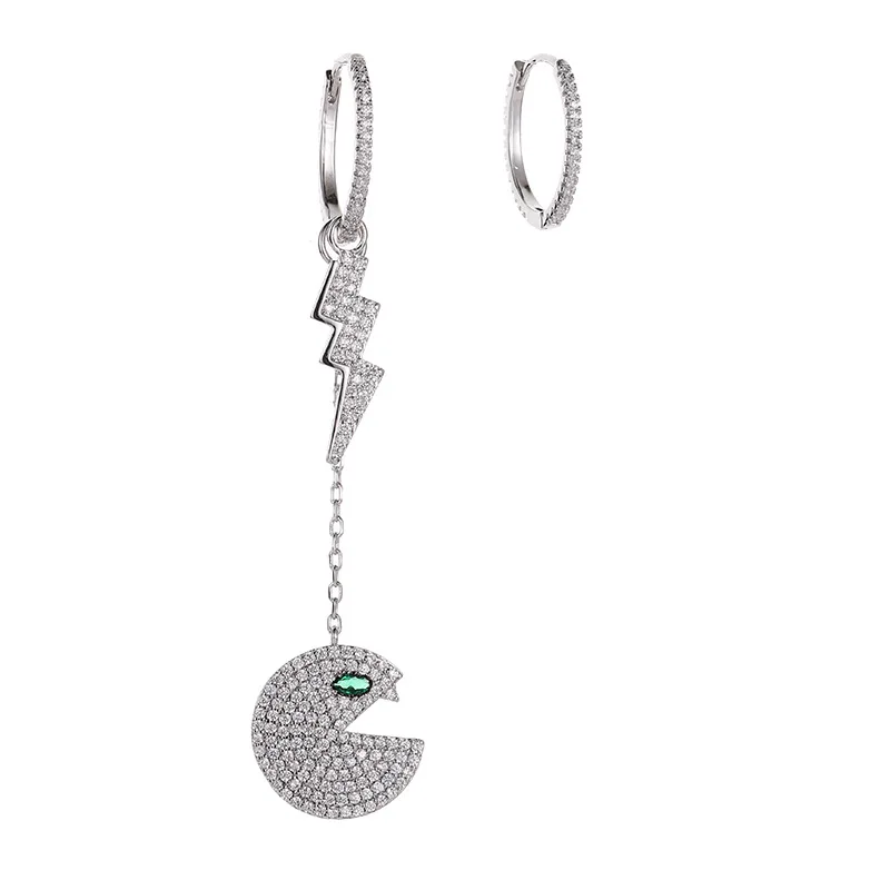

New Asymmetric Pac Man Earrings Female Unique Fashion Silver color Zircon Earring Jewelry Wholesale ZK40