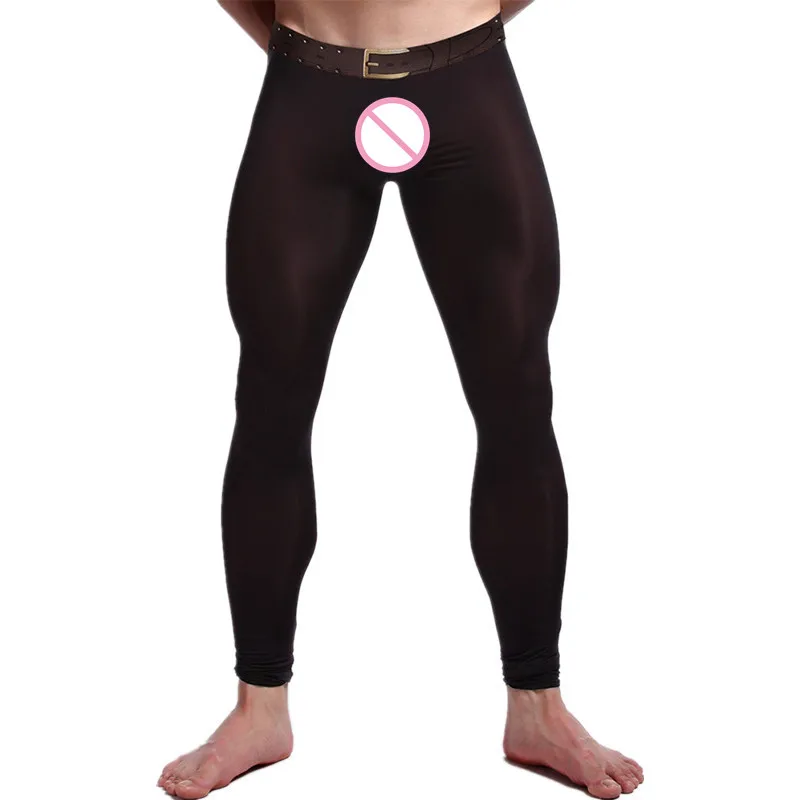 Sexy Men's Ultra-Thin Silky Long Johns Thermal Pants Cool Leggings Underwear Comfortable See Leggings Lingerie Long Johns