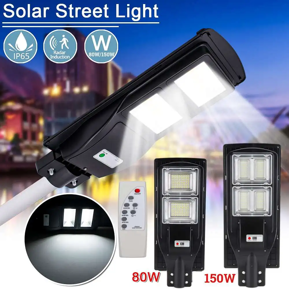 

70W/150W LED Solar Powered Wall Street Light PIR Motion With Remote Control Radar Light Control Mode Outdoor Garden Lamp