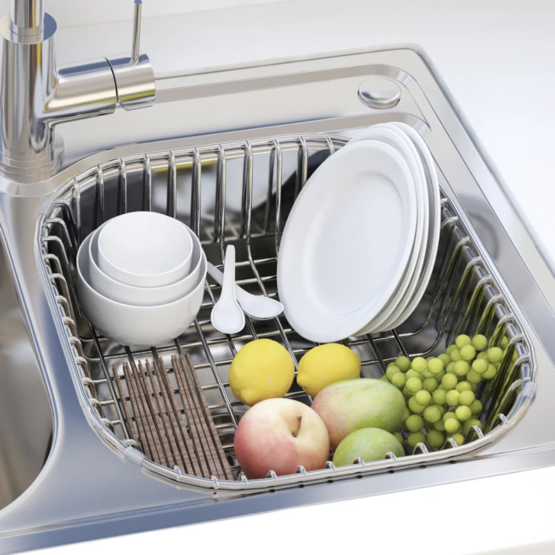 Multi-function drain bowl rack household kitchen fruit sink storage shelf stainless steel tableware storage box drain basket Multi-function drain bowl rack household kitchen fruit sink storage shelf stainless steel tableware storage box drain basket