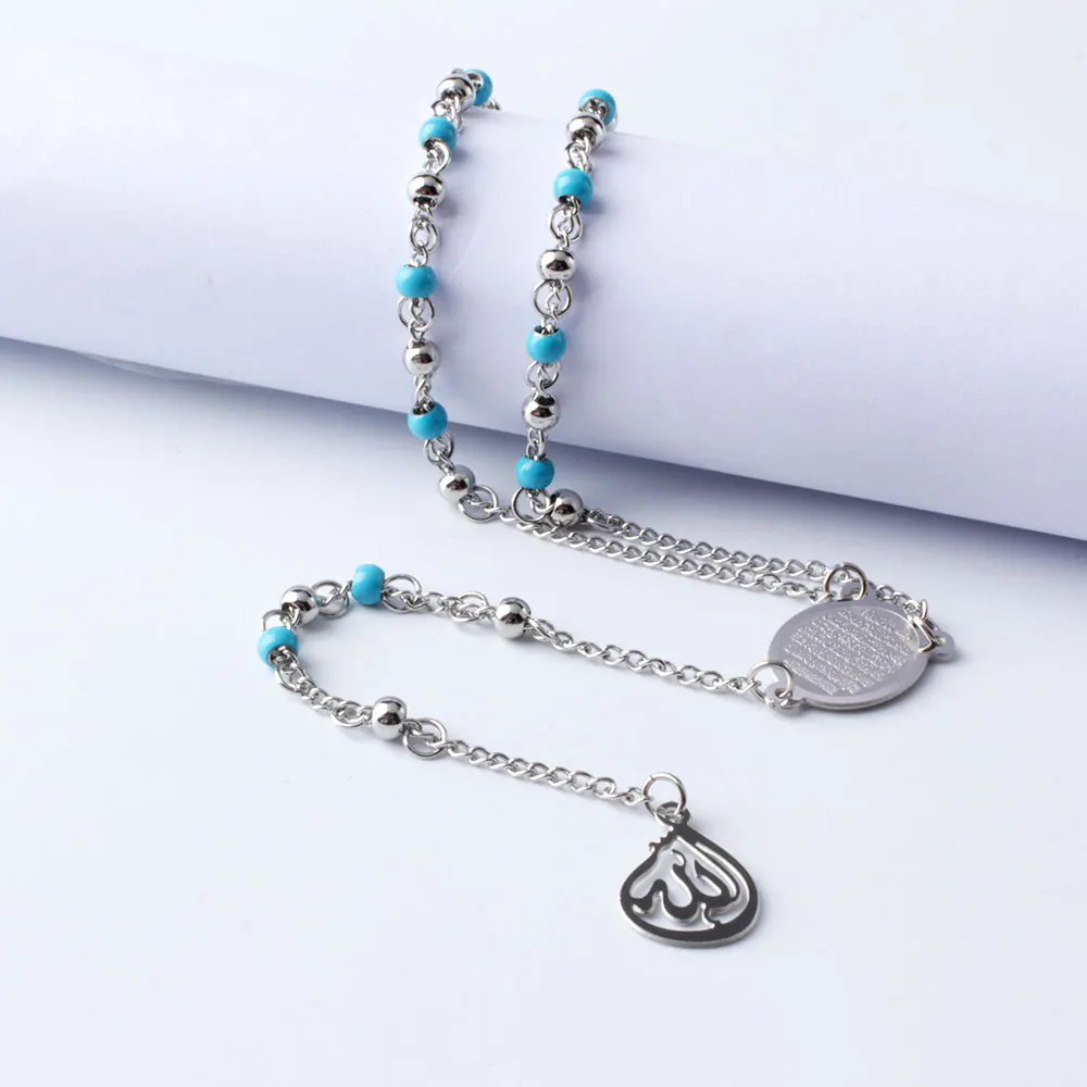 FINE4U N107 ожерелье с кулоном в виде креста Девы Марии для женщин 316L нержавеющая сталь длинные четки бусы ожерелье Религиозные ювелирные изделия - Окраска металла: Blue1