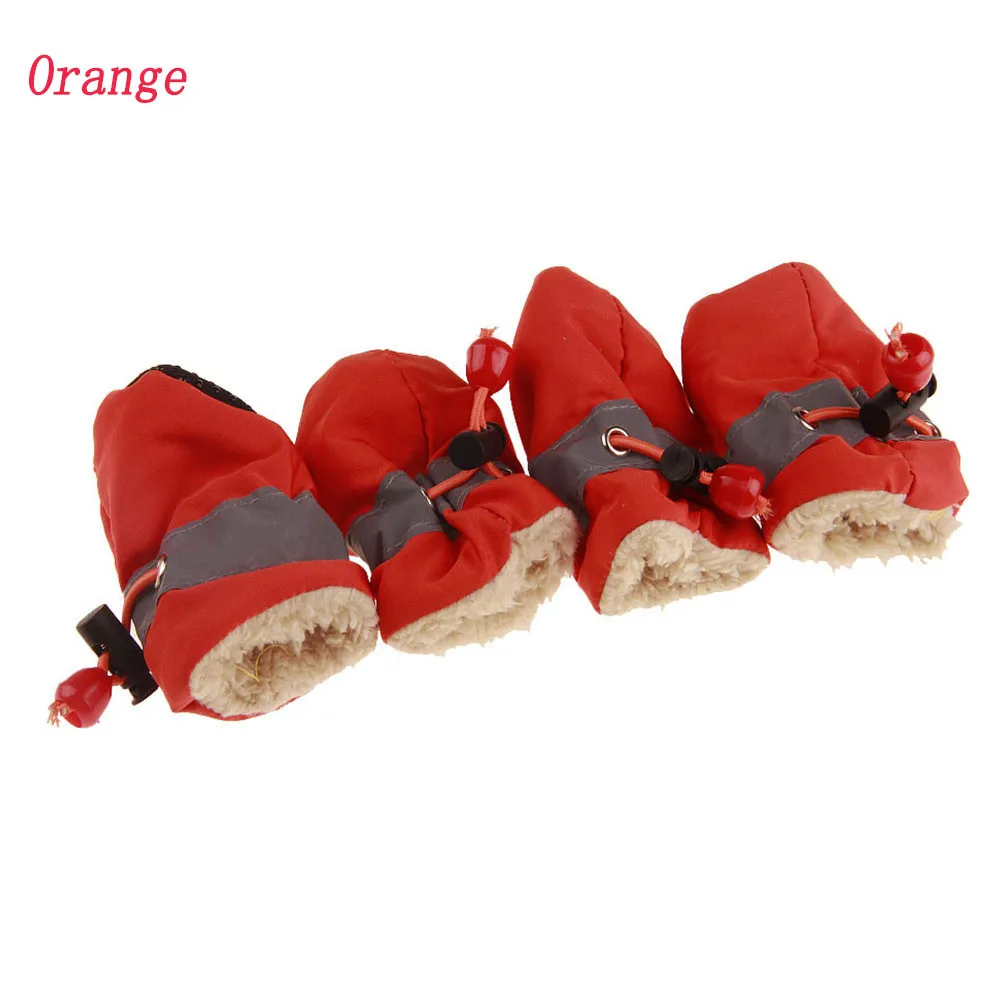 4 шт., водонепроницаемая зимняя обувь для домашних собак Нескользящие непромокаемые зимние сапоги обувь, толстые теплые носки для маленьких кошек, собак, щенков - Цвет: Orange