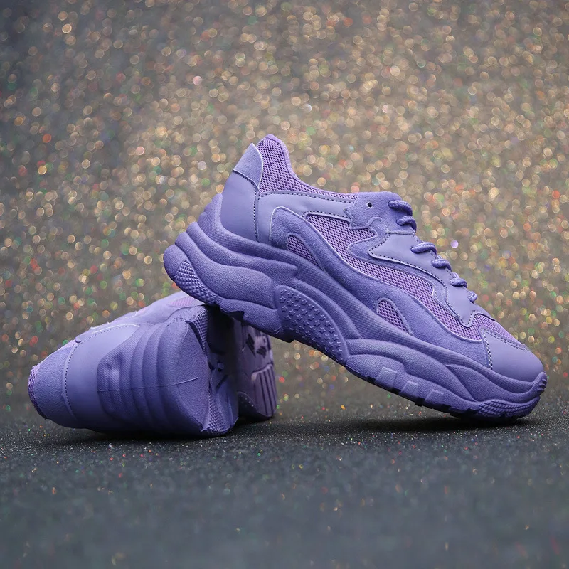 

Suede Leather Mesh Women Purple Platform Chunky Sneakers 2019 Fashion Women's Flat Thick Sole Shoes Woman Dad Trainers